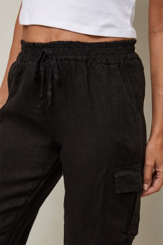 Pantaloni 7/8 a vita alta - 100% lino - Nero