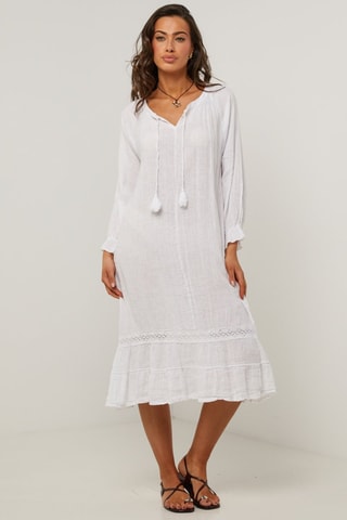 Abito con volant in lino - 100% lino - Bianco