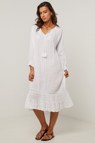Abito con volant in lino - 100% lino - Bianco