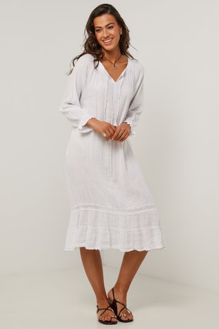 Abito con volant in lino - 100% lino - Bianco