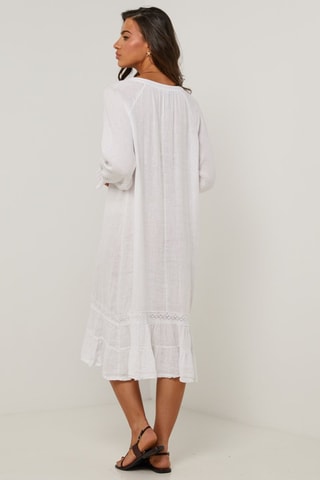 Abito con volant in lino - 100% lino - Bianco
