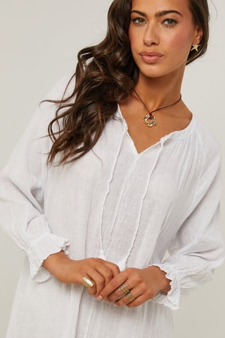 Abito con volant in lino - 100% lino - Bianco