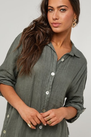 Abito a camicia - 100% lino - Kaki