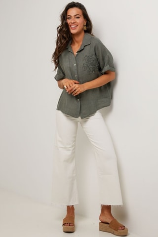 Camicia  - 100% lino - Kaki