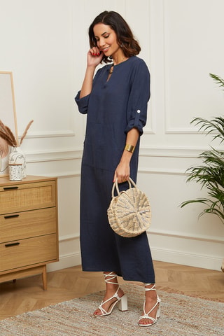 Abito lungo - 100% lino - Navy