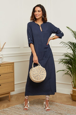 Abito lungo - 100% lino - Navy