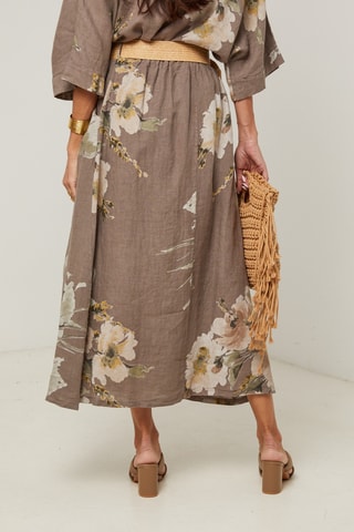 Gonna lunga a vita alta  - 100% lino - Taupe