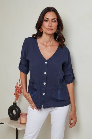 Camicia - 100% lino - Navy