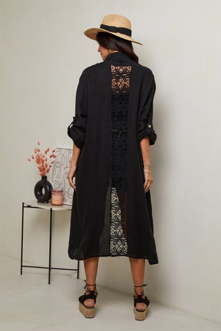 Cardigan lungo - 100% lino - Nero
