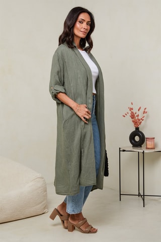 Cardigan lungo - 100% lino - Kaki
