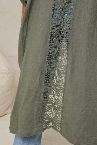 Cardigan lungo - 100% lino - Kaki