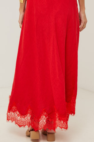 Gonna lunga  - 100% lino - Rosso