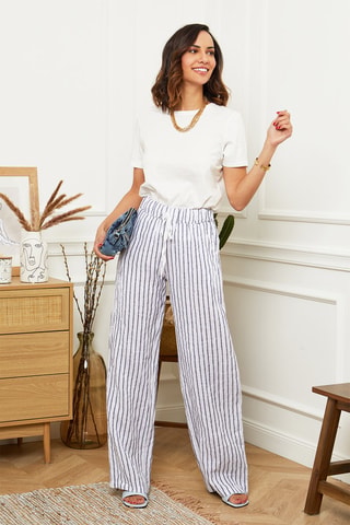 Pantaloni wide legs - 100% lino