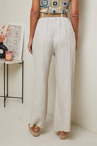 Pantaloni a vita alta - 100% lino - Beige