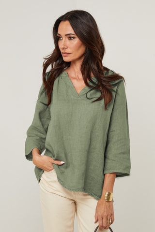 Blusa  - 100% lino - Kaki