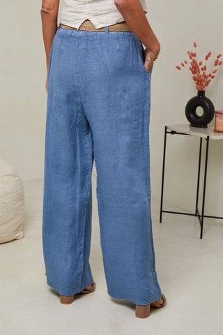 Pantaloni a vita alta  - 100% lino - Indaco