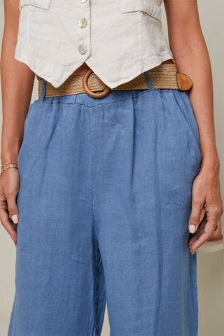 Pantaloni a vita alta  - 100% lino - Indaco