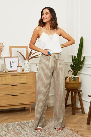 Pantaloni wide legs - 100% lino - Taupe
