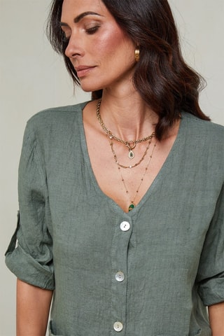 Camicia - 100% lino - Kaki