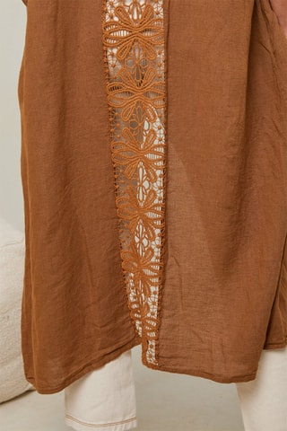 Cardigan lungo - 100% lino - Cammello