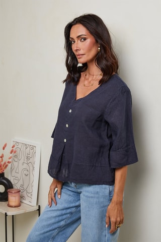 Blusa - 100% lino - Navy