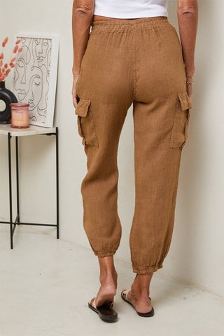 Pantaloni 7/8 a vita alta - 100% lino - Cammello