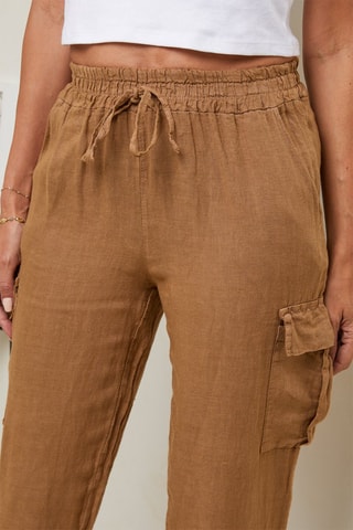 Pantaloni 7/8 a vita alta - 100% lino - Cammello