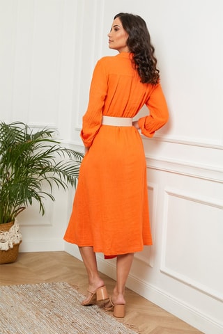 Abito a camicia  - 100% lino - Arancione