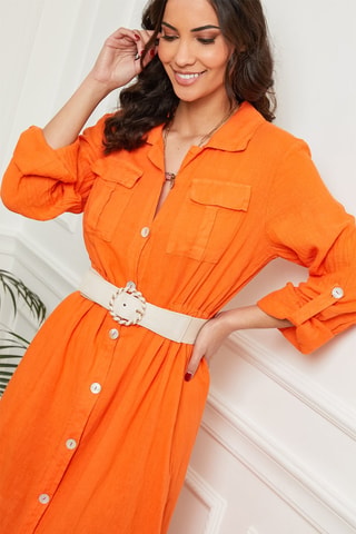 Abito a camicia  - 100% lino - Arancione