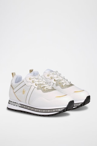 Sneakers platform in pelle di toro Monster - Bianco e dorato