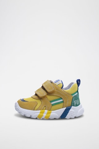 Sneakers in pelle di vitello Stripe - Bianco, blu, verde e giallo