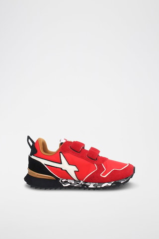Sneakers in pelle scamosciata - Bianco, nero e rosso