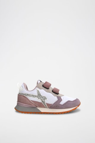 Sneakers in pelle scamosciata - Bianco, viola e argentato