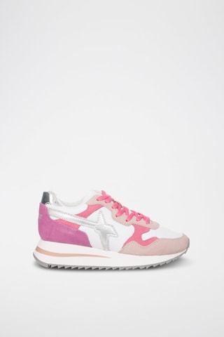 Sneakers in pelle scamosciata - Bianco, beige, rosa e argentato