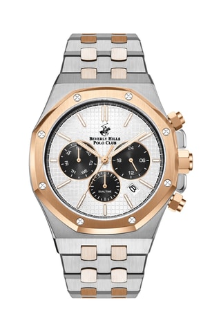 Reloj de cuarzo de acero - GMT - Plateado y rosa dorado