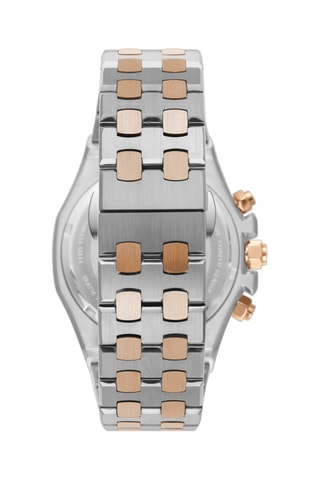 Reloj de cuarzo de acero - GMT - Plateado y rosa dorado