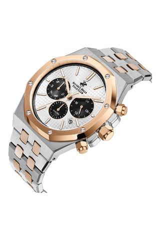 Reloj de cuarzo de acero - GMT - Plateado y rosa dorado