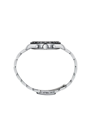 Reloj de cuarzo de acero - Taquímetro y GMT - Plateado y negro