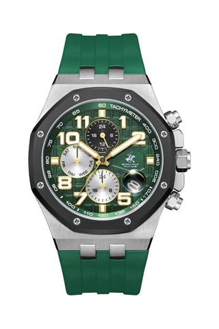 Reloj de cuarzo de silicona - GMT - Verde y plateado