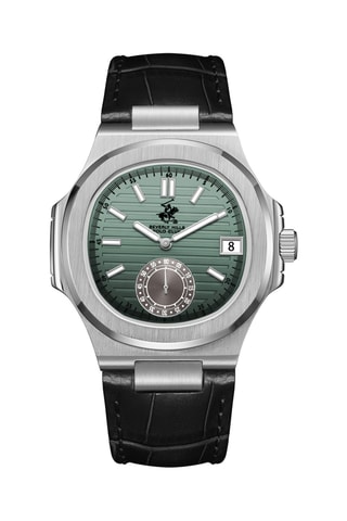 Reloj de cuarzo de piel - Negro y plateado