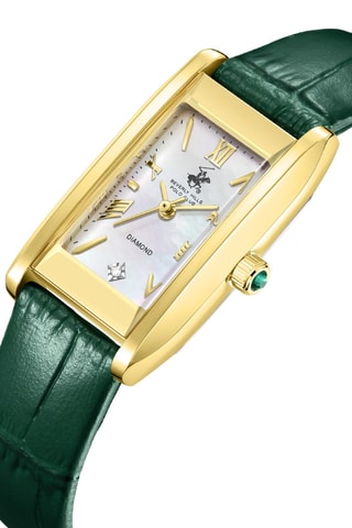 Reloj de cuarzo de piel - Verde y dorado