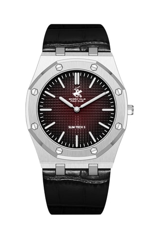 Reloj de cuarzo de piel - Negro y plateado