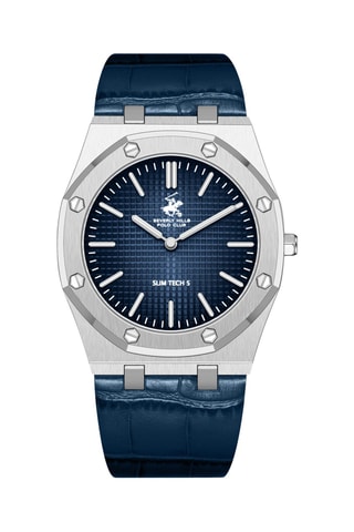 Reloj de cuarzo de piel - Azul y plateado