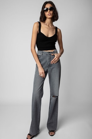 Wollen en Kasjmier Crop Top - Zwart