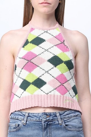 Biologisch Katoenen Crop Top - Roze en Wit - Ganni