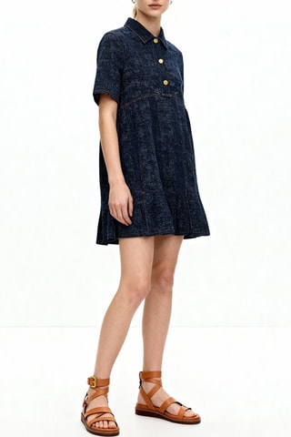Biologisch Katoenen en Denim Trapeziumjurk - Marineblauw - Ganni