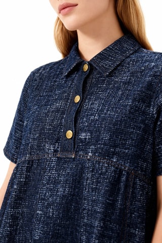 Biologisch Katoenen en Denim Trapeziumjurk - Marineblauw - Ganni