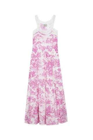 Lange Jurk - Ecru en Fuchsia