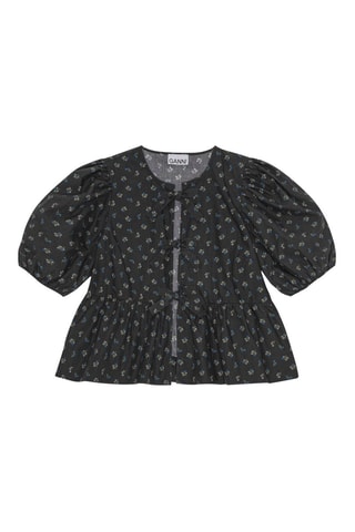 Biologisch Katoenen Blouse - Donkergrijs en Groen - Ganni