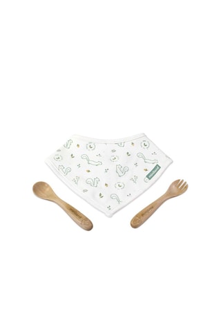 Set bavaglino e posate in bambù - Verde - Da 6 mesi